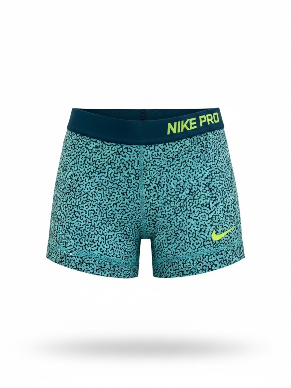 Nike Women’s Teal Patterned Pro Compression Bike Shorts with Neon Accent